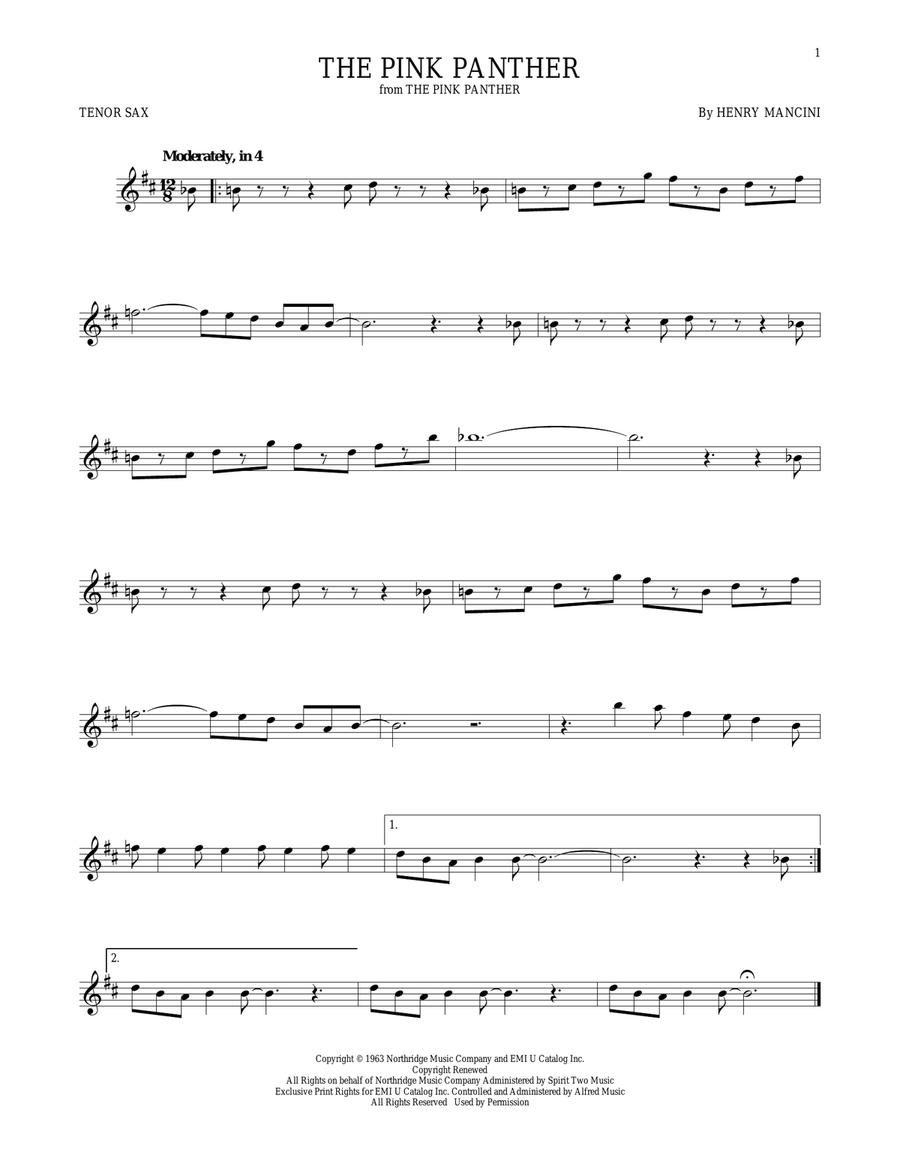 The Pink Panther The Pink Panther Tenor Saxophone scores gallery preview page 1