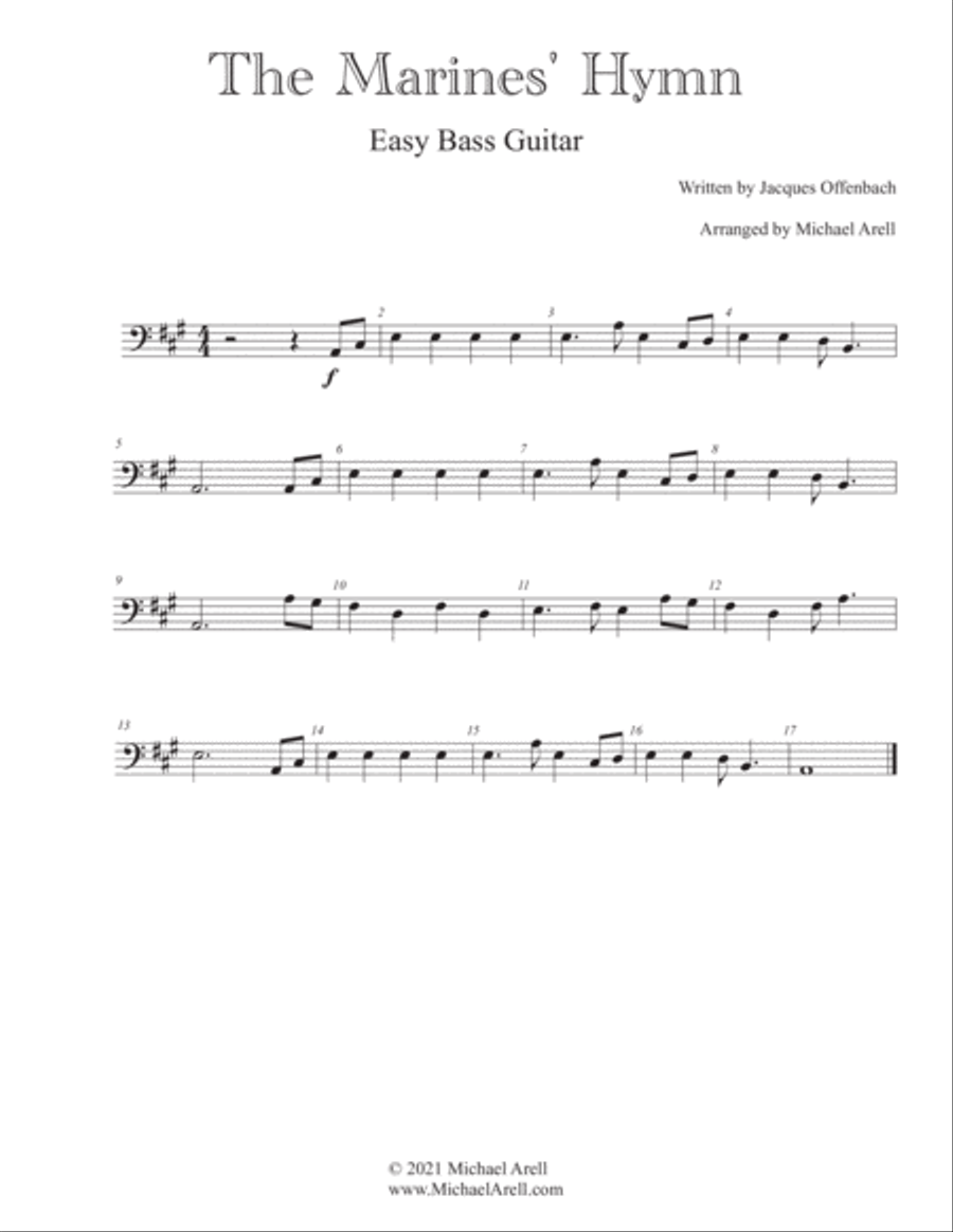 Marines' Hymn- Easy Bass Guitar String Duet scores gallery preview page 2