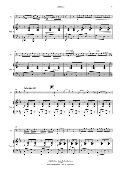 Czardas - Cello and Piano (Full Score and Parts) image number null