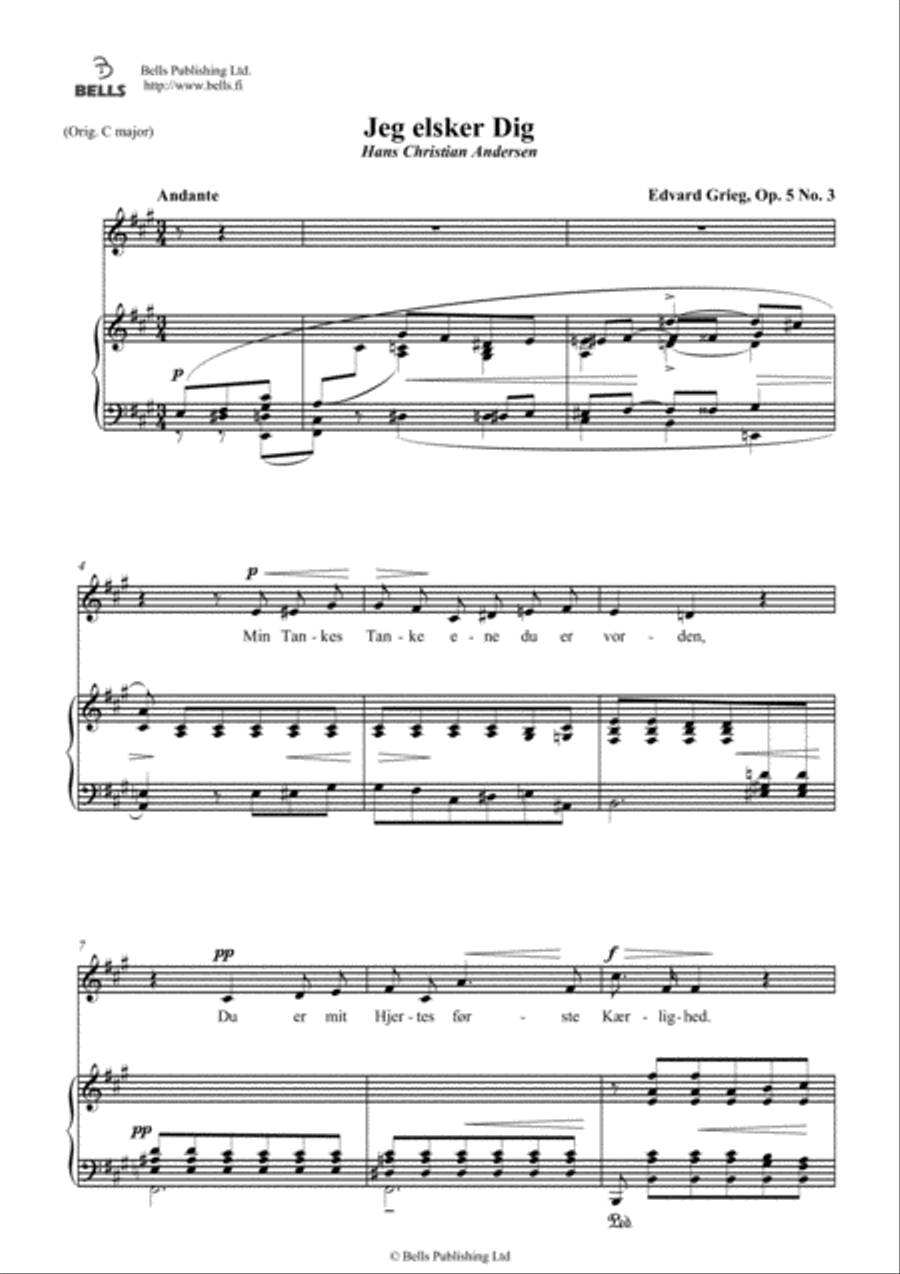 Jeg elsker Dig, Op. 5 No. 3 (A Major) Voice Solo scores gallery preview page 1