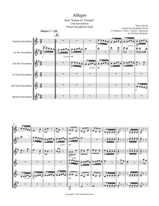 Allegro (from "Sonata for Trumpet") (Bb) (Saxophone Sextet - 1 Sop, 2 Alto, 2 Tenor, 1 Bari) (Tenor