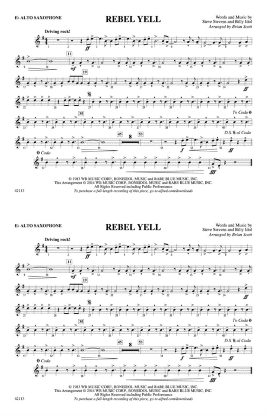 Rebel Yell: E-flat Alto Saxophone Marching Band scores gallery preview page 1