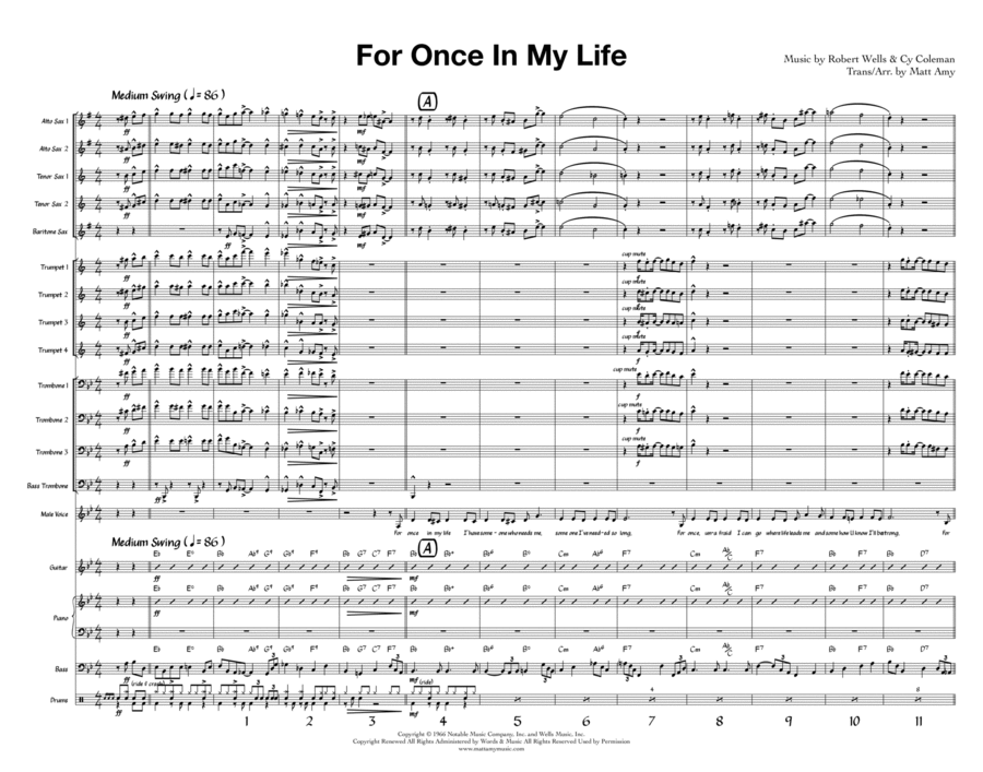 For Once In My Life Jazz Ensemble scores gallery preview page 1
