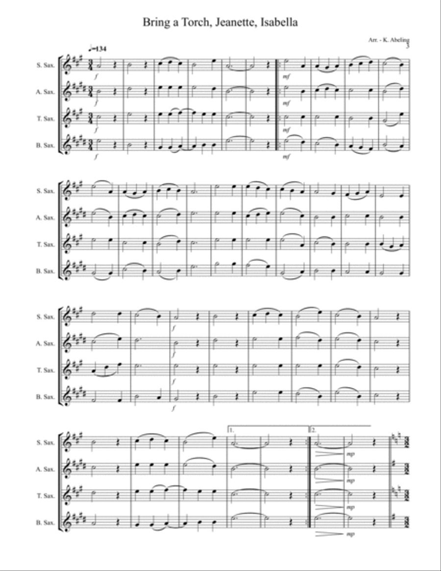 20 Traditional Christmas Carols Volume I (for Saxophone Quartet SATB or AATB) Saxophone Quartet scores gallery preview page 4