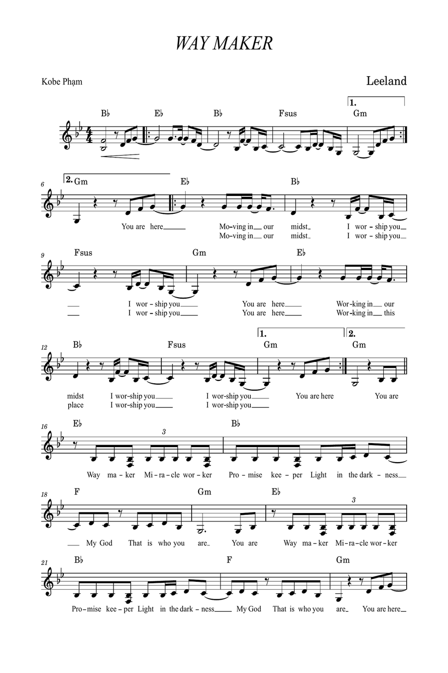 Way Maker Piano Solo scores gallery preview page 1