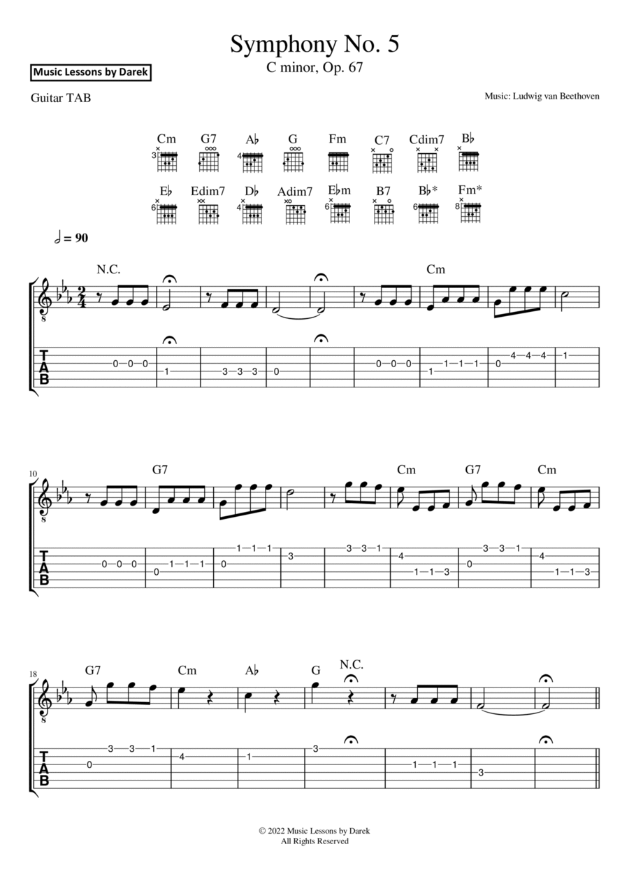 Symphony No. 5 (GUITAR TAB) C minor, Op. 67 [Ludwig van Beethoven] Acoustic Guitar scores gallery preview page 1