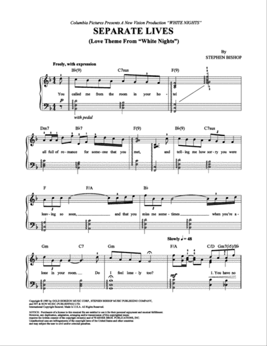 Separate Lives Piano, Vocal, Guitar scores gallery preview page 1