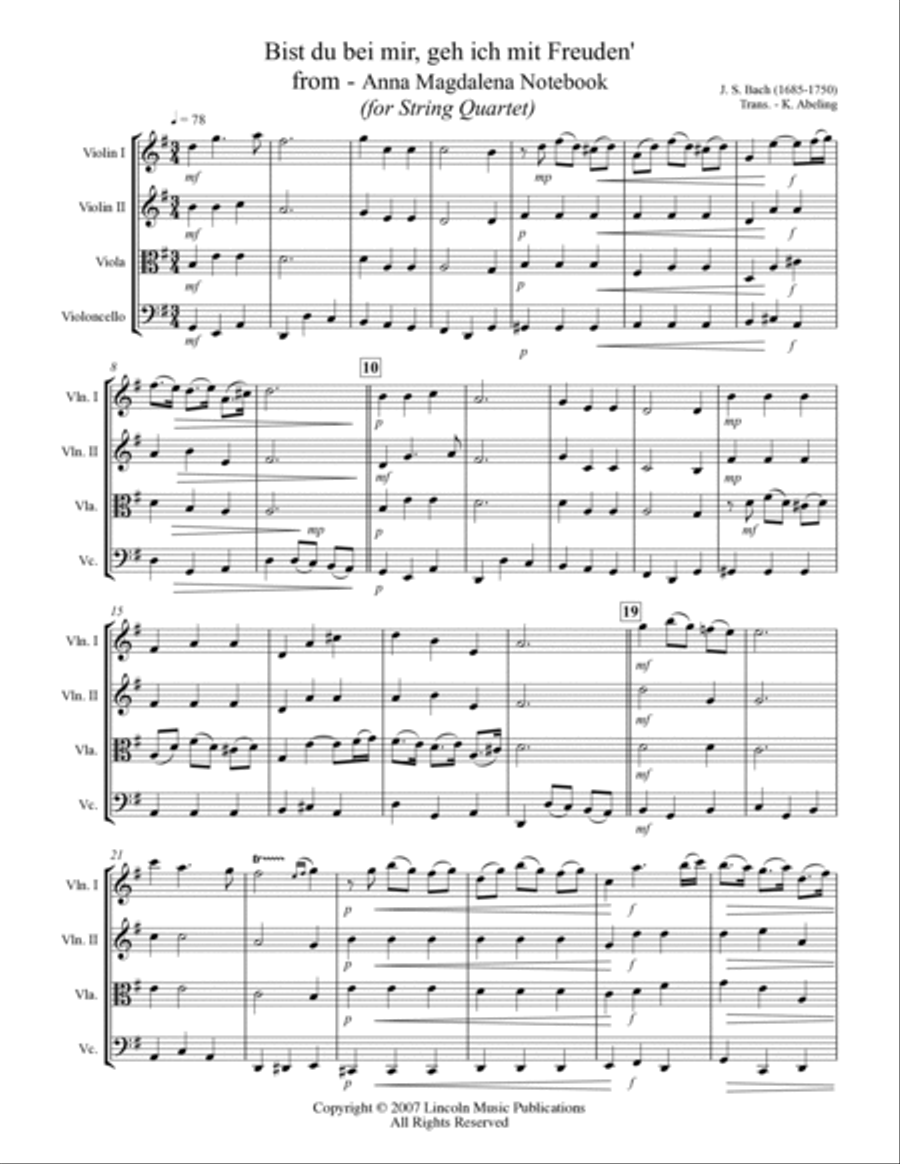 Bist du bei mir, geh ich mit Freuden' (for String Quartet) String Quartet scores gallery preview page 2