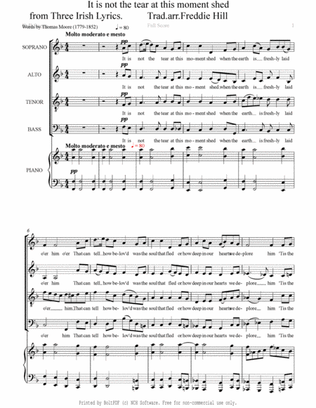 It is not the tear at this moment shed - Irish Traditional - words by Thomas Moore (1779-1852) SATB