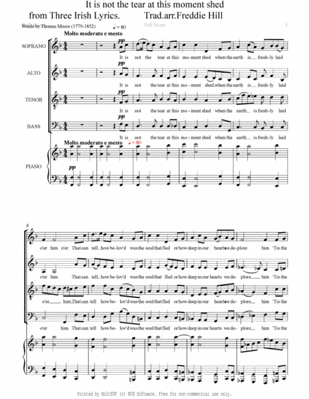 It is not the tear at this moment shed - Irish Traditional - words by Thomas Moore (1779-1852) SATB