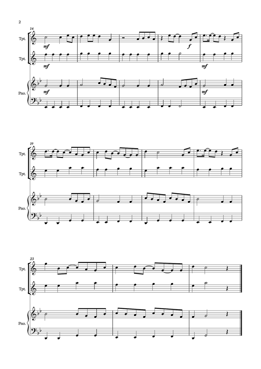 Never Gonna Give You Up Trumpet Duet scores gallery preview page 2