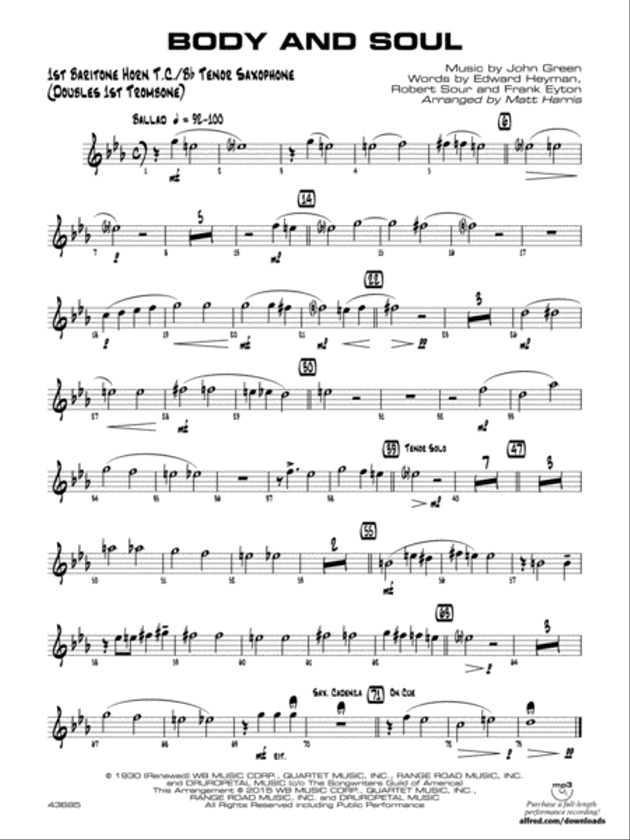Body and Soul: Baritone T.C. Jazz Ensemble scores gallery preview page 1