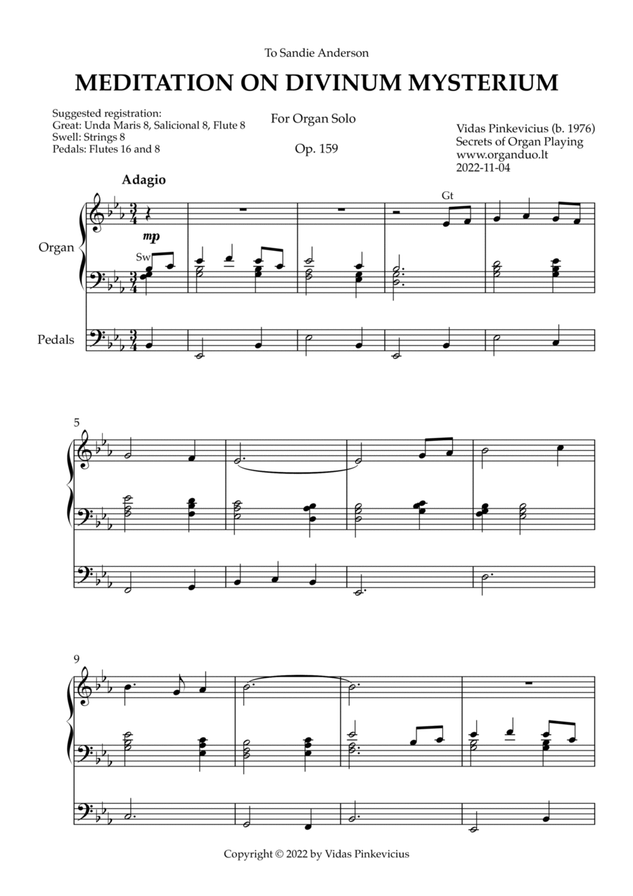 Meditation on Divinum Mysterium, Op. 159 (Organ Solo) by Vidas Pinkevicius Organ Solo scores gallery preview page 1