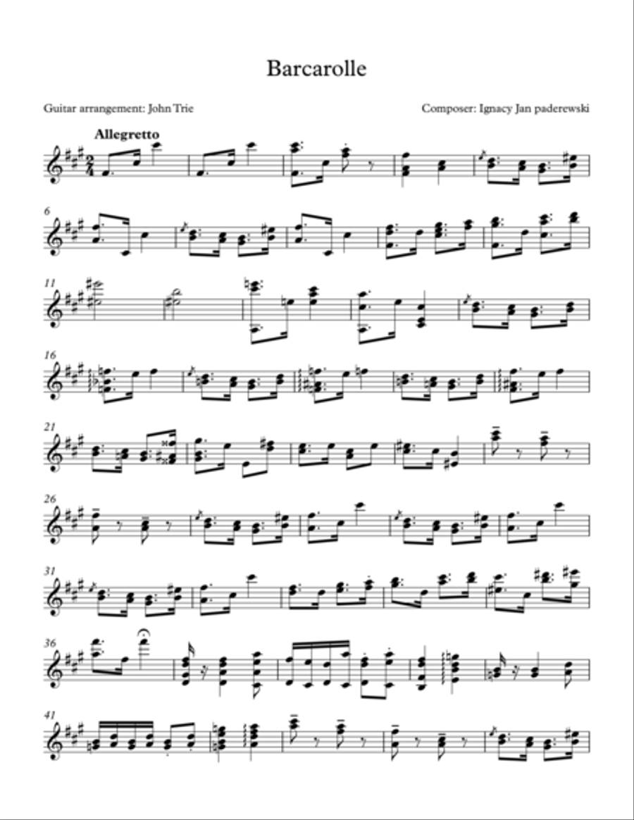 Barcarolle Acoustic Guitar scores gallery preview page 1