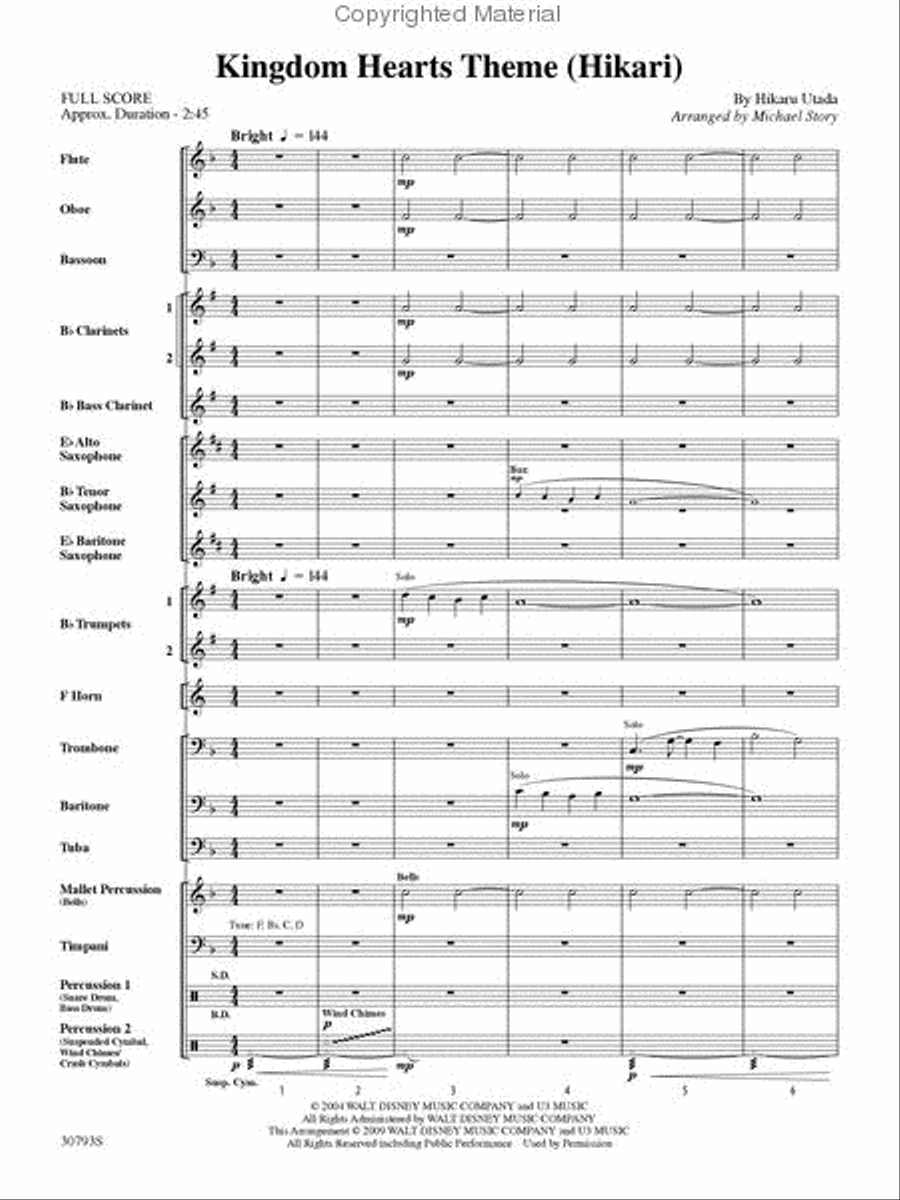 Kingdom Hearts Theme (Hikari) Concert Band scores gallery preview page 2