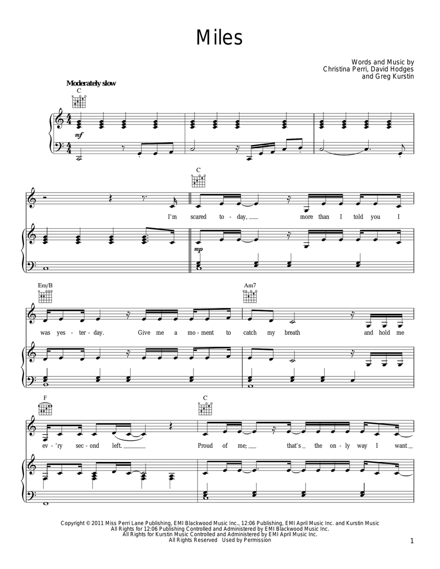 Miles Piano, Vocal, Guitar scores gallery preview page 1