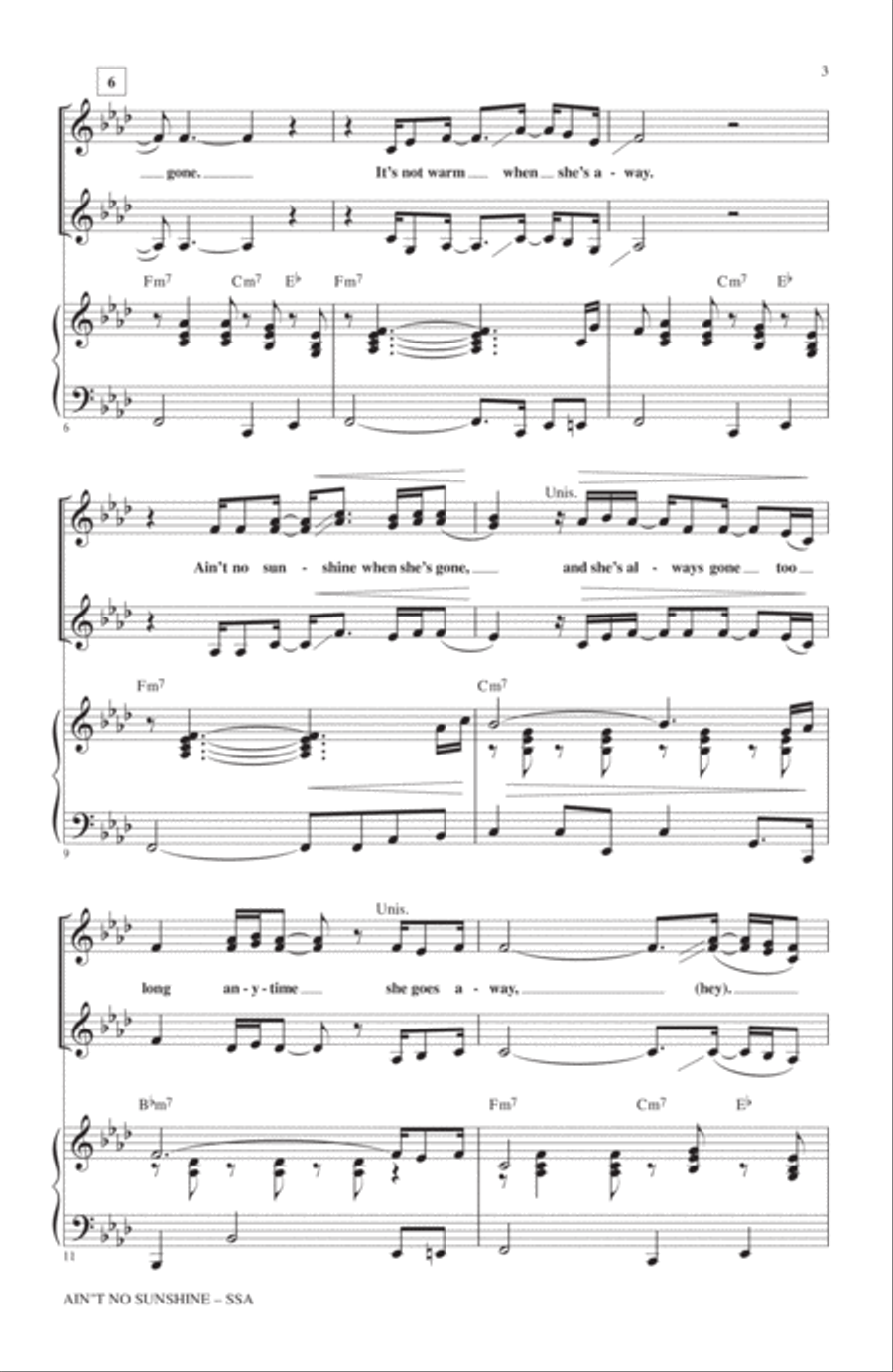 Ain't No Sunshine (arr. Mark Brymer) SSA scores gallery preview page 2