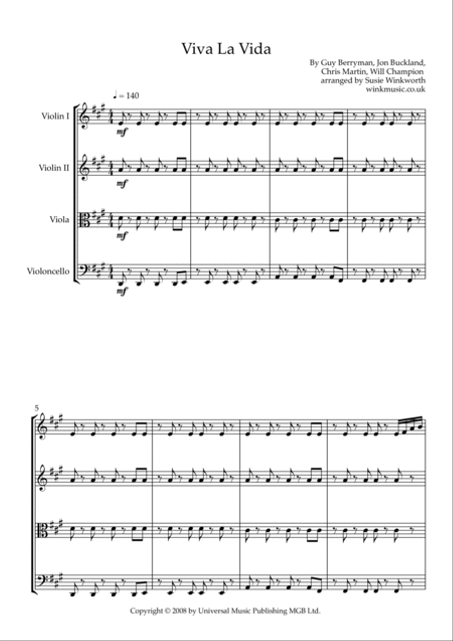 Viva La Vida String Quartet scores gallery preview page 4