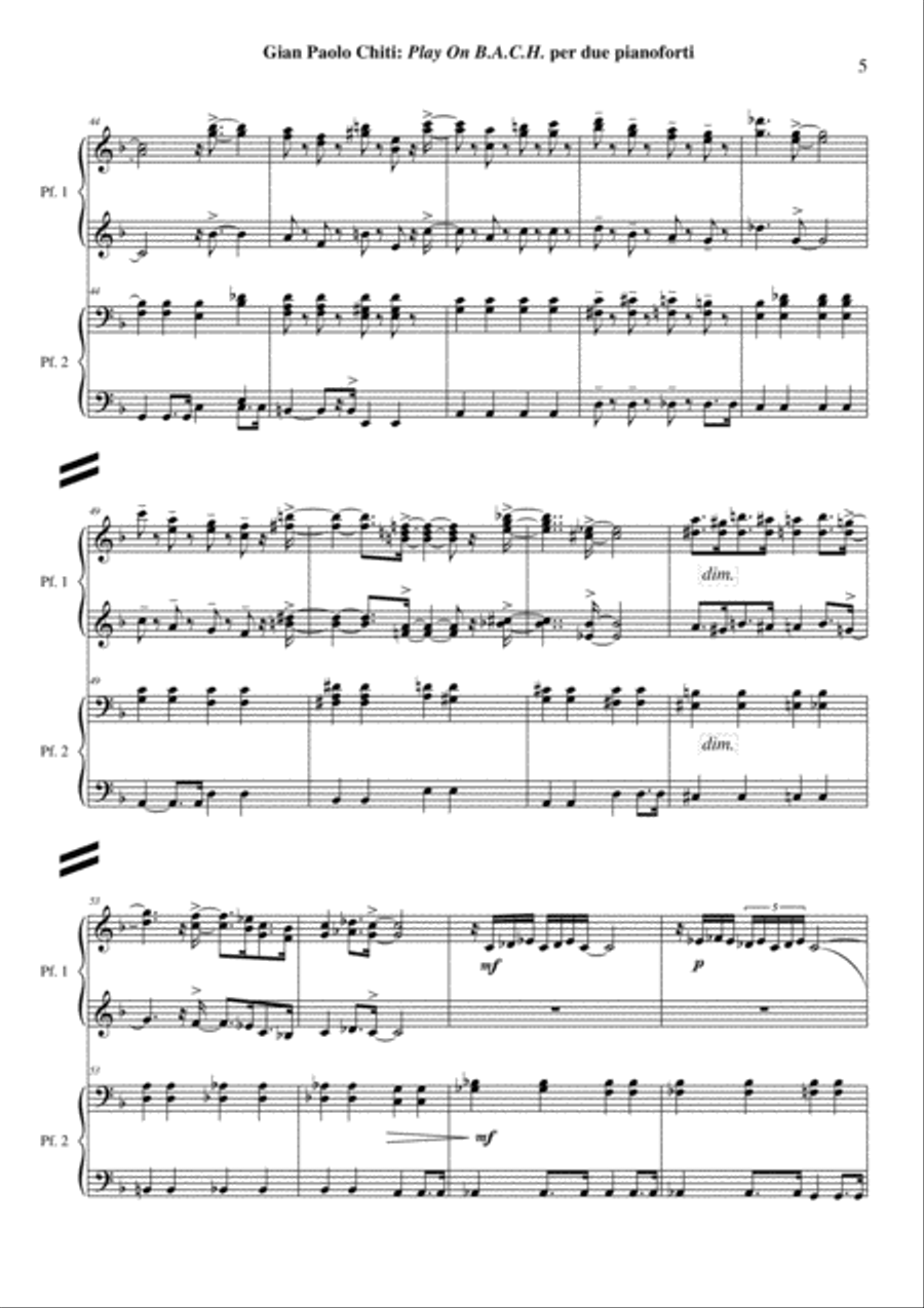 Gian Paolo Chiti: Play On B.A.C.H. for two pianos 2 Pianos, 4-Hands scores gallery preview page 5