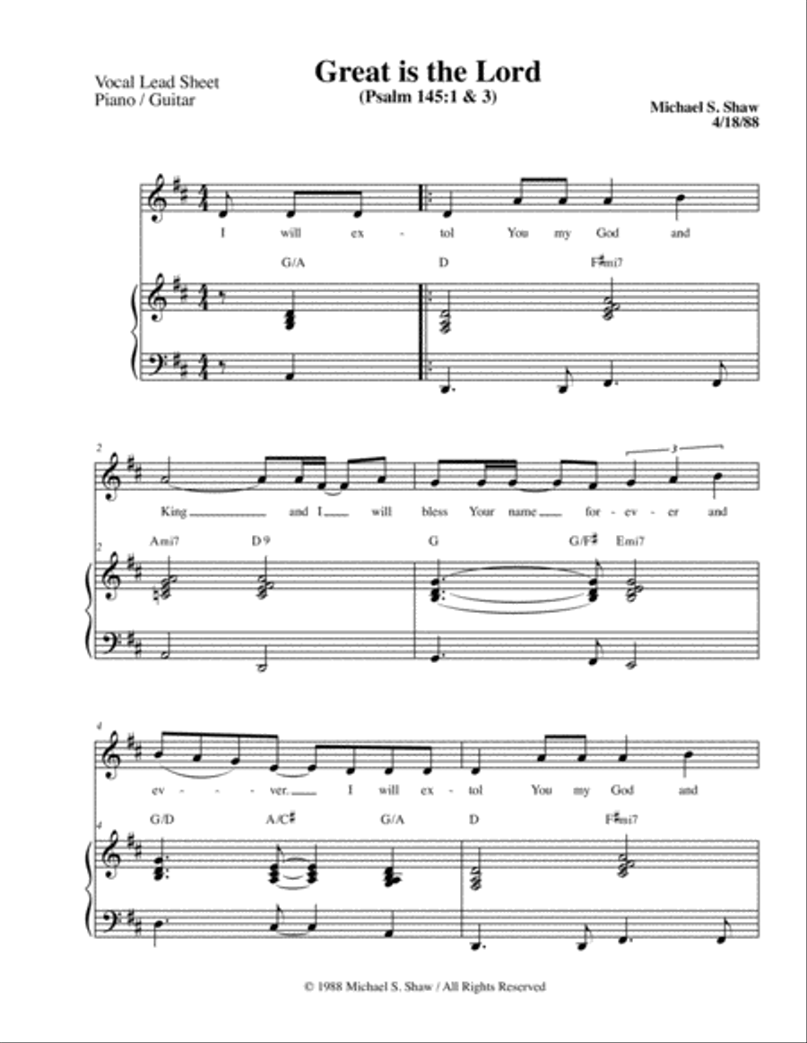 Great is the Lord, (Psalm 145: 1 & 3) Voice scores gallery preview page 2