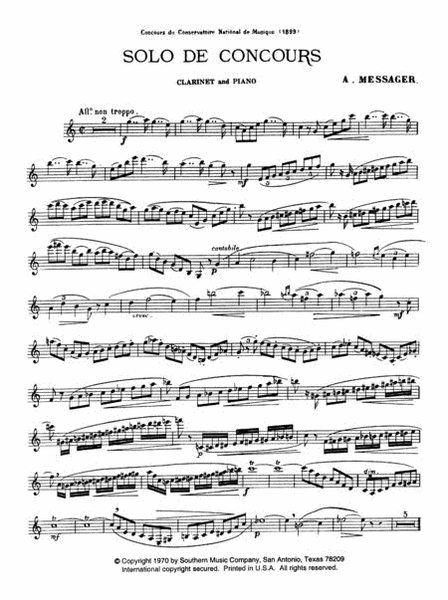 Solo de Concours by Andre-Charles Messager B-Flat Clarinet - Sheet Music