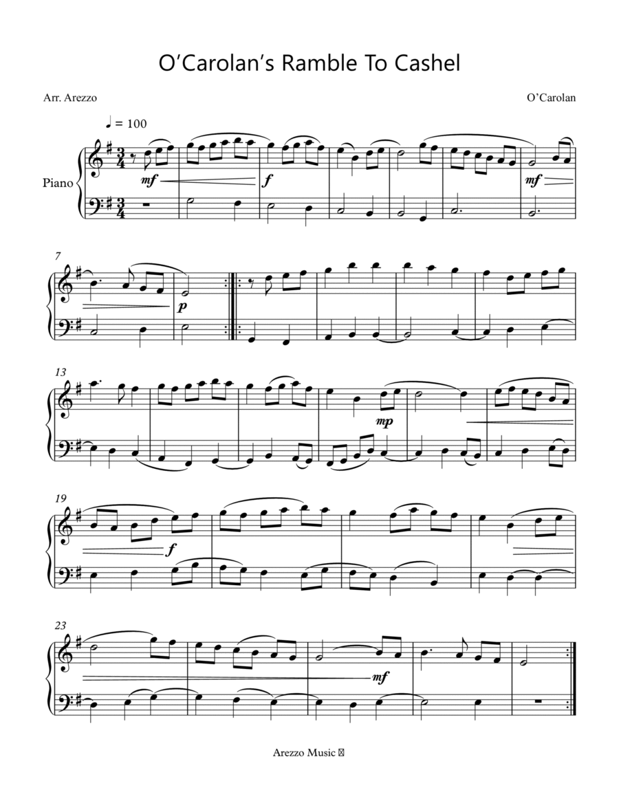 O’Carolan’s Ramble To Cashel For Easy Piano Easy Piano scores gallery preview page 1
