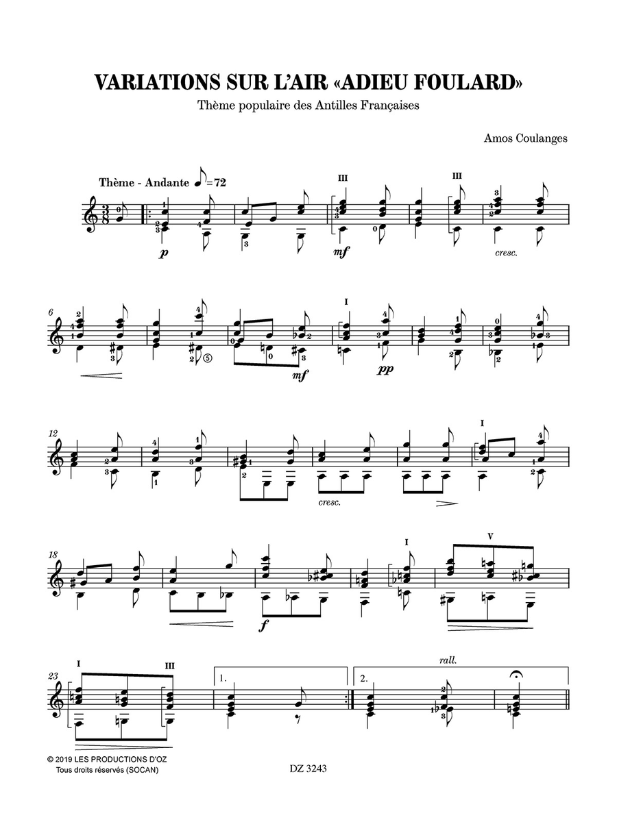 Variations sur l’air «Adieu Foulard» Classical Guitar scores gallery preview page 2
