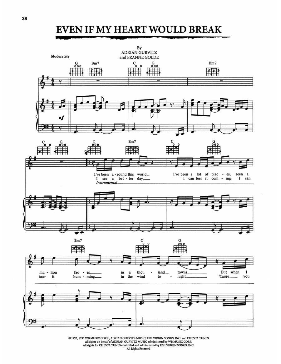 Even If My Heart Would Break (from The Bodyguard) Piano, Vocal, Guitar scores gallery preview page 1