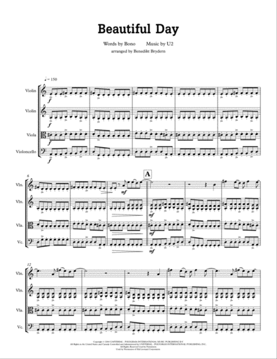 Beautiful Day String Quartet scores gallery preview page 2