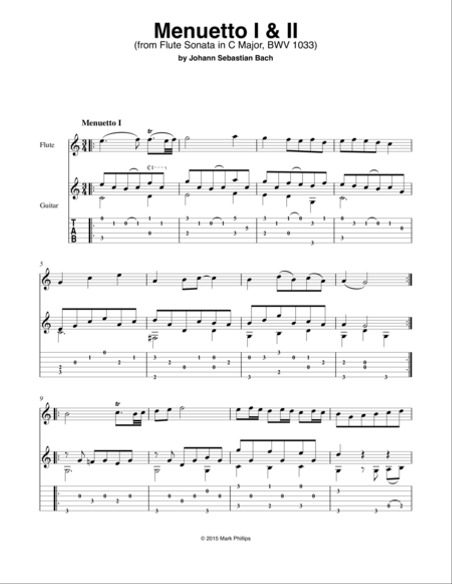 "Menuetto I & II" from Flute Sonata in C Major, BWV 1033 image number null