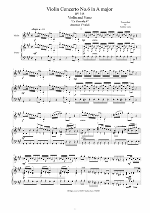 Book cover for Vivaldi - Violin Concerto No.6 in A major RV 348 Op.9 for Violin and Piano