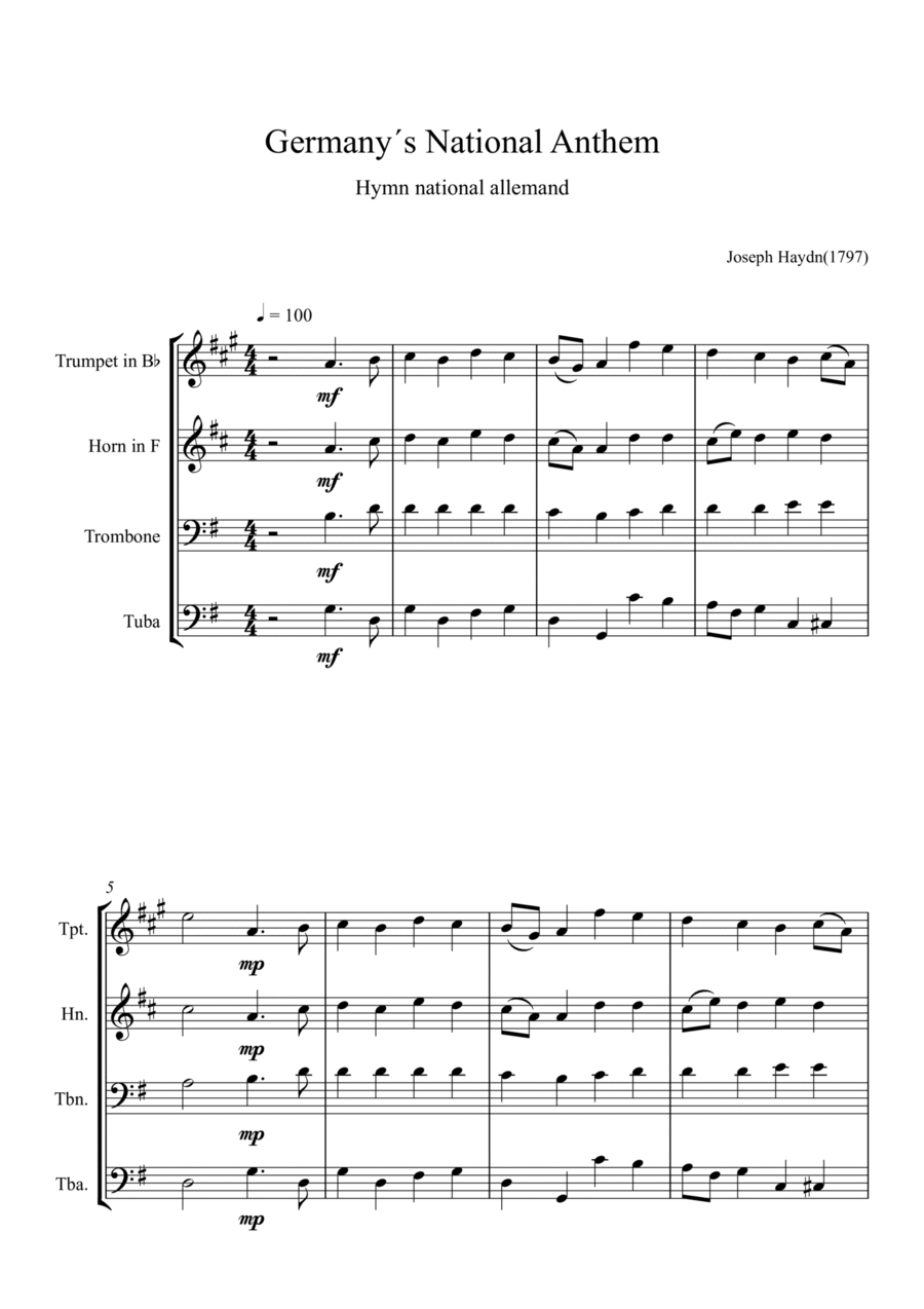 Germany's National Anthem Brass Ensemble scores gallery preview page 1