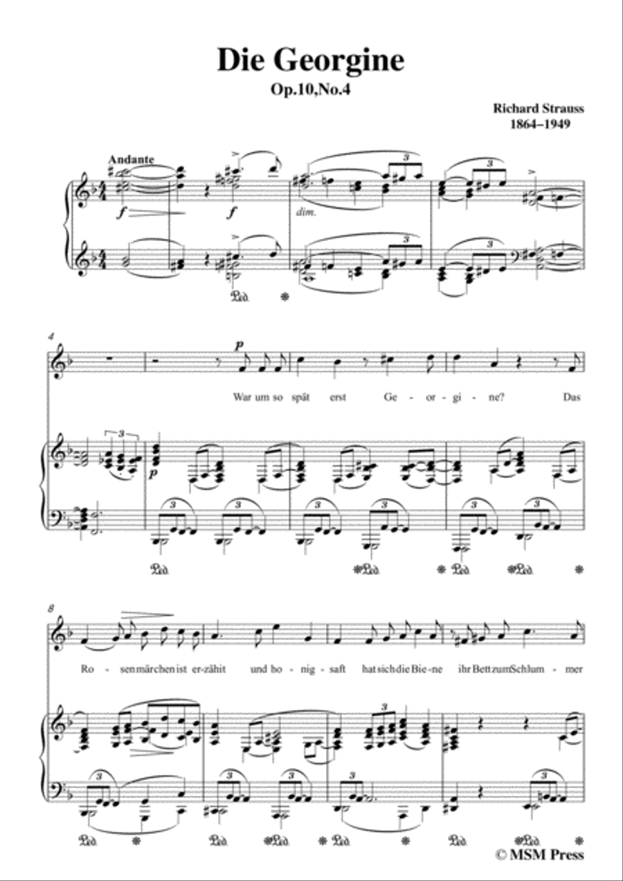 Richard Strauss-Die Georgine in d minor,for Voice and Piano Voice Solo scores gallery preview page 3