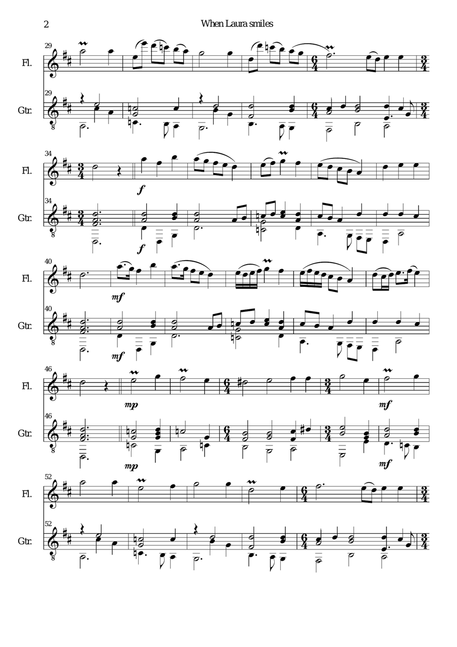 When Laura smiles for flute and guitar Flute scores gallery preview page 2