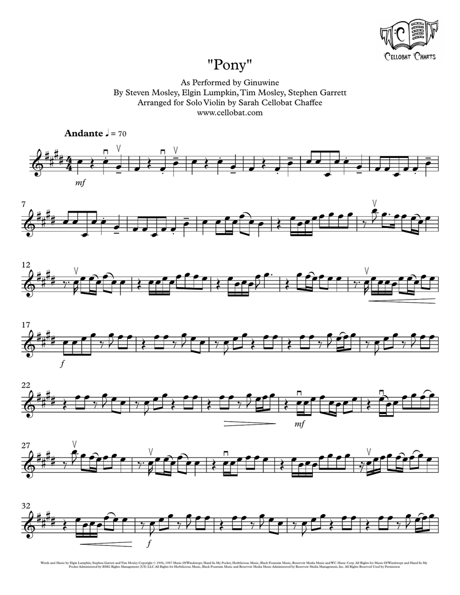 Pony (ride It Mix) Violin Solo - Digital Sheet Music