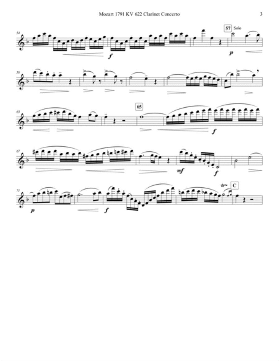 Mozart 1791 KV 622 Clarinet Concerto in F Flute Solo Part Only Clarinet scores gallery preview page 3