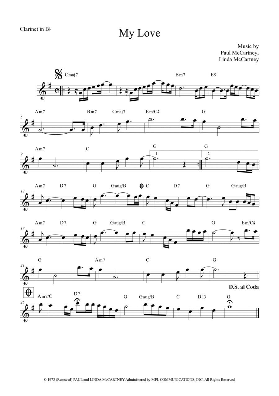 My Love B-Flat Clarinet scores gallery preview page 1