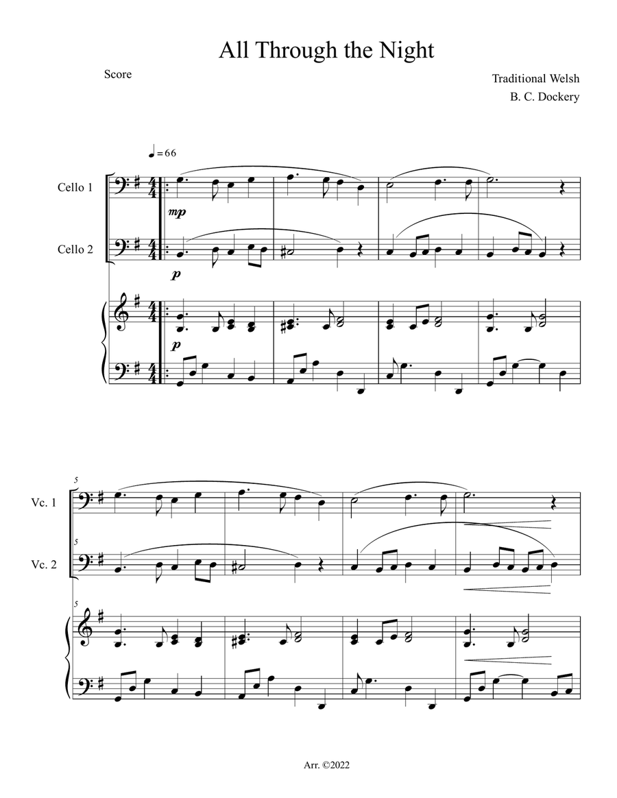 All Through the Night (Cello Duet with Piano Accompaniment)