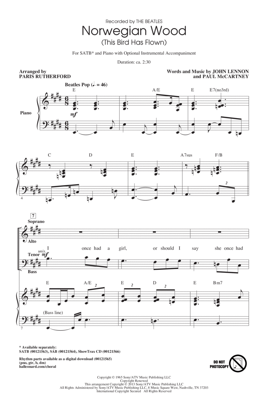 Norwegian Wood (This Bird Has Flown) 4-Part scores gallery preview page 1
