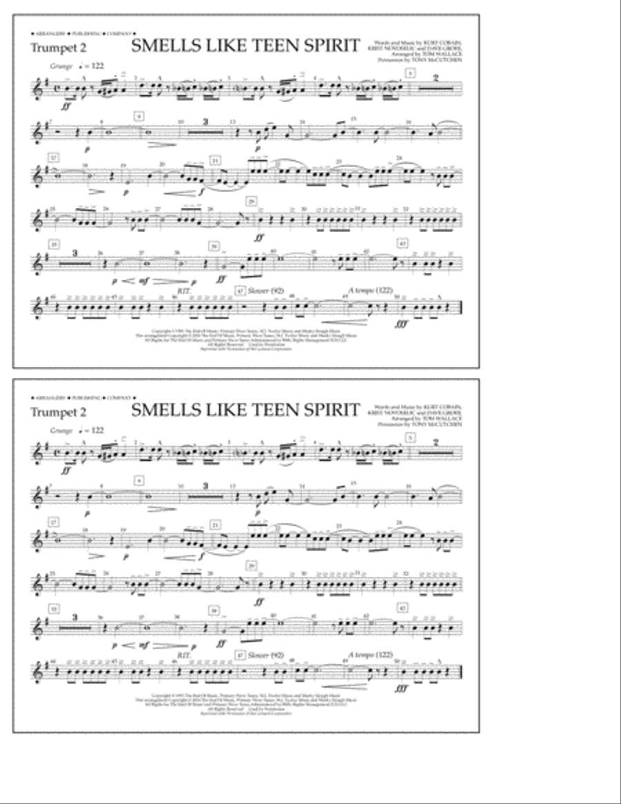 Smells Like Teen Spirit - Trumpet 2 Marching Band scores gallery preview page 1