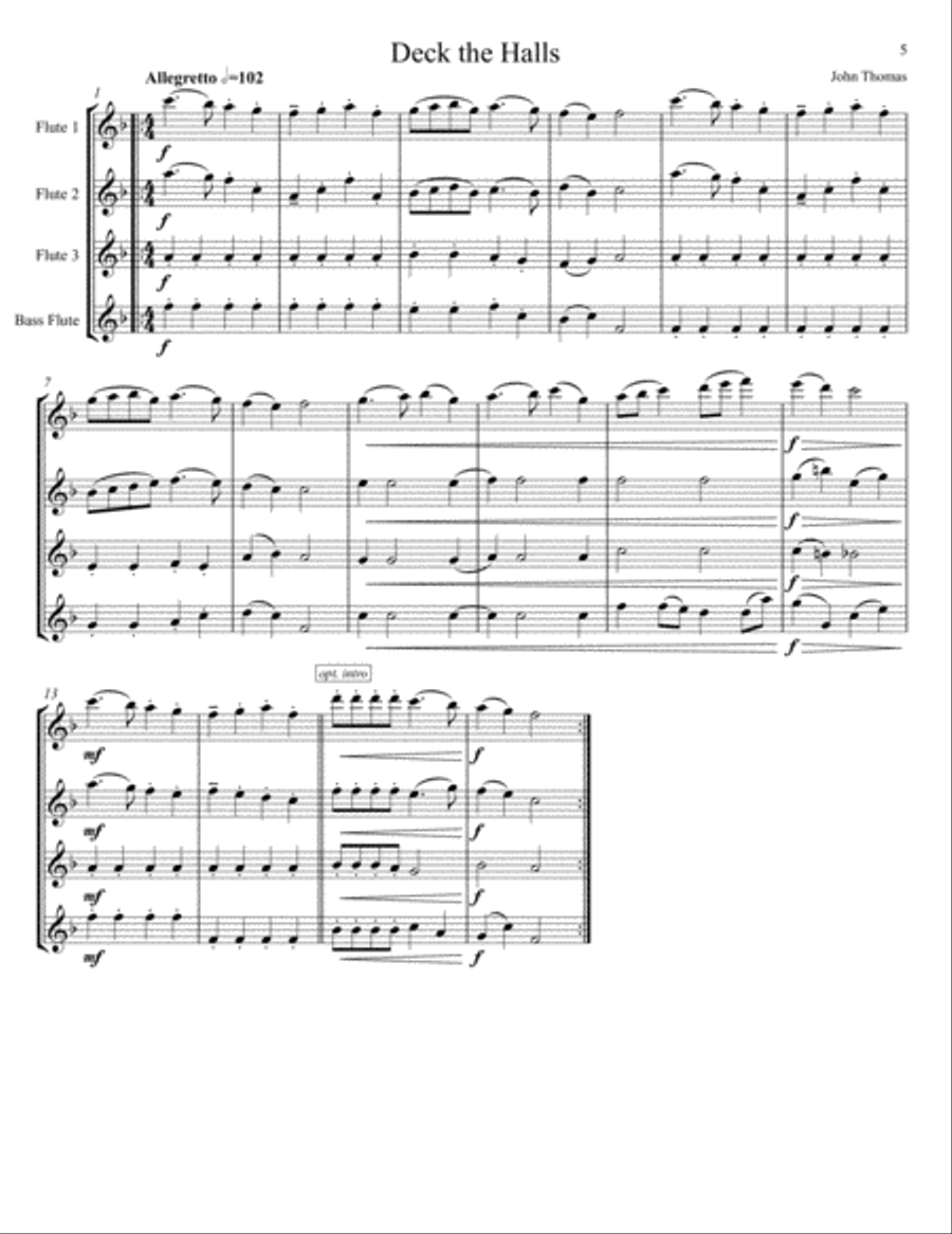 Twenty Christmas Carols for Flute Quartet/Choir Choir scores gallery preview page 5