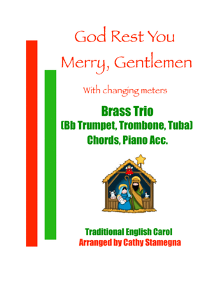 Book cover for God Rest You Merry, Gentlemen - Brass Trio (Bb Trumpet, Trombone, Tuba) (Chords, Piano Acc.)