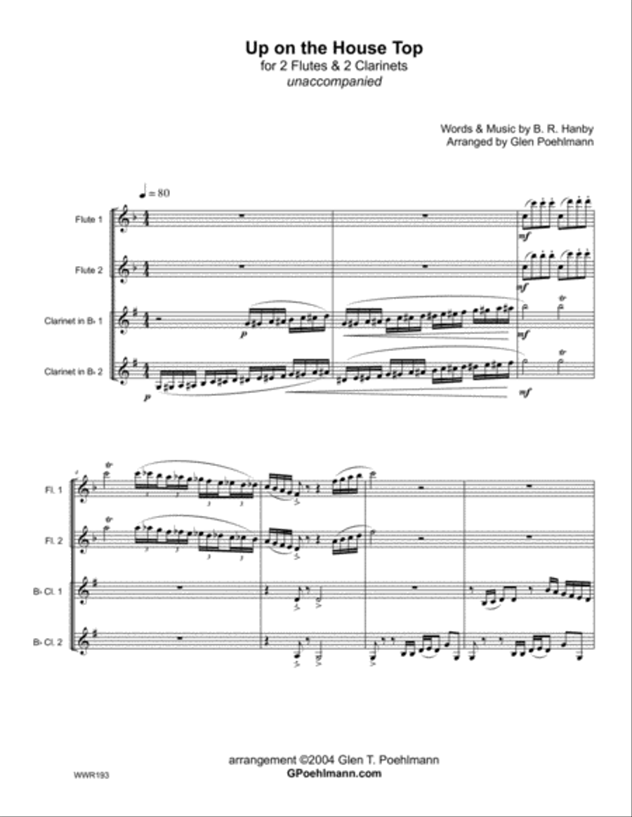 UP ON THE HOUSETOP - WOODWIND QUARTET (2 Flutes & 2 Clarinets) Woodwind Quartet scores gallery preview page 1