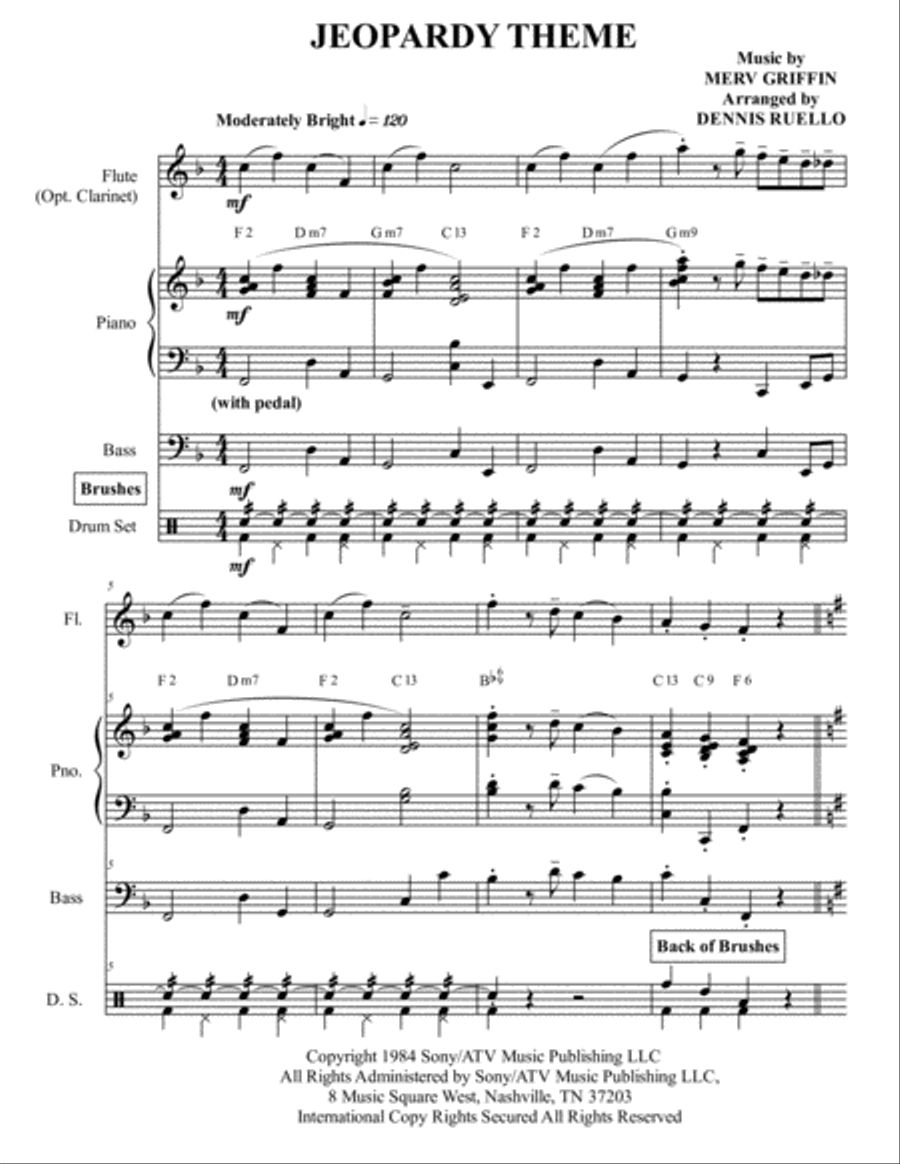 Jeopardy Theme Small Ensemble scores gallery preview page 1