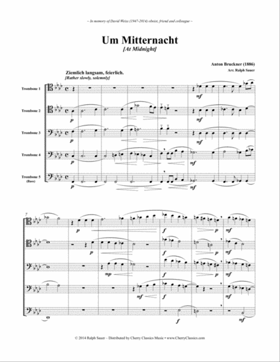 Um Mitternacht (At Midnight) for 5 part Trombone Ensemble Trombone scores gallery preview page 2
