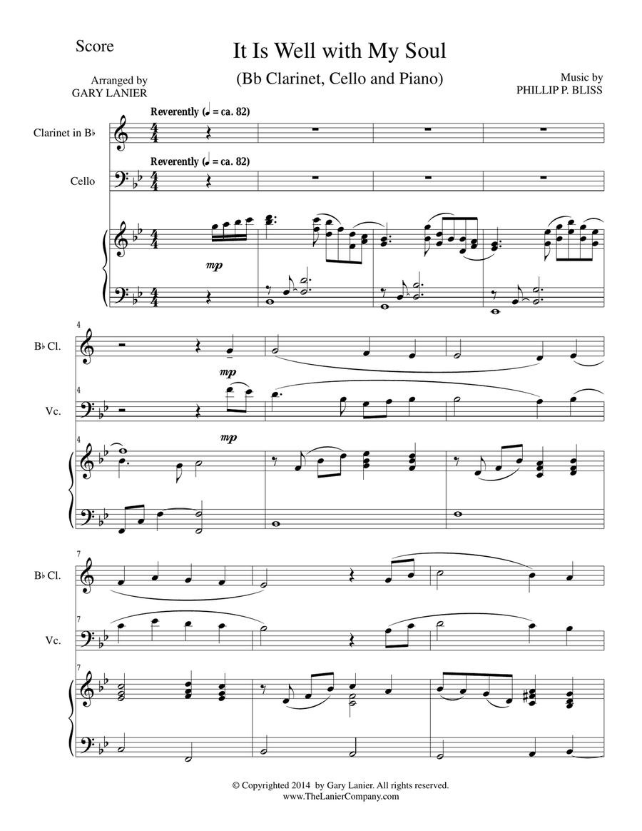 IT IS WELL WITH MY SOUL (Trio - Bb Clarinet, Cello, Piano with Score and Parts) Small Ensemble scores gallery preview page 1