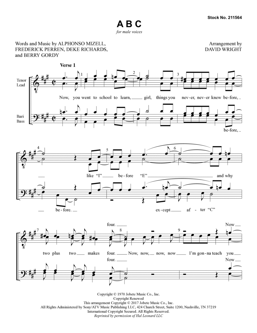 ABC (arr. David Wright) TTBB scores gallery preview page 1