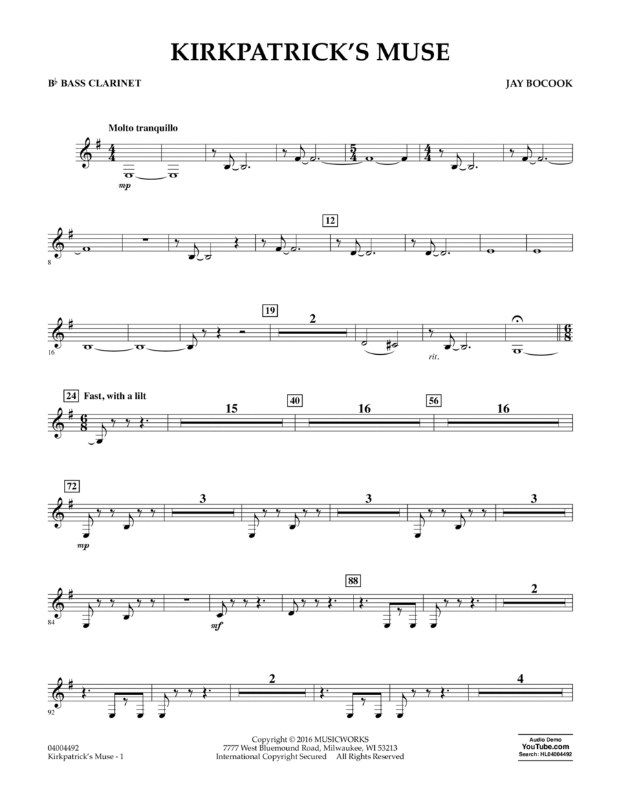 Kirkpatrick's Muse - Bb Bass Clarinet Bass Clarinet scores gallery preview page 1
