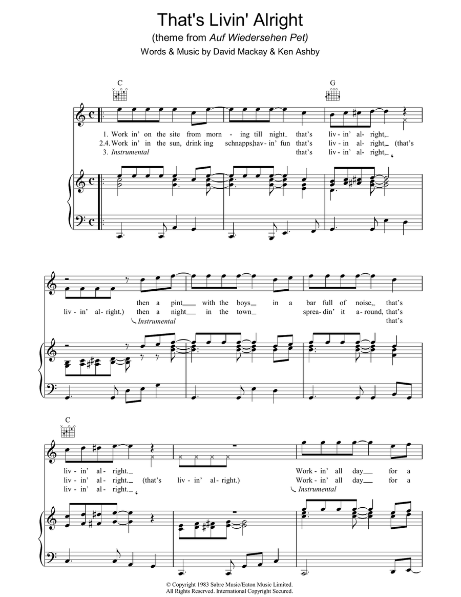 That's Livin' Alright (theme from Auf Wiedersehen Pet) Acoustic Guitar scores gallery preview page 1