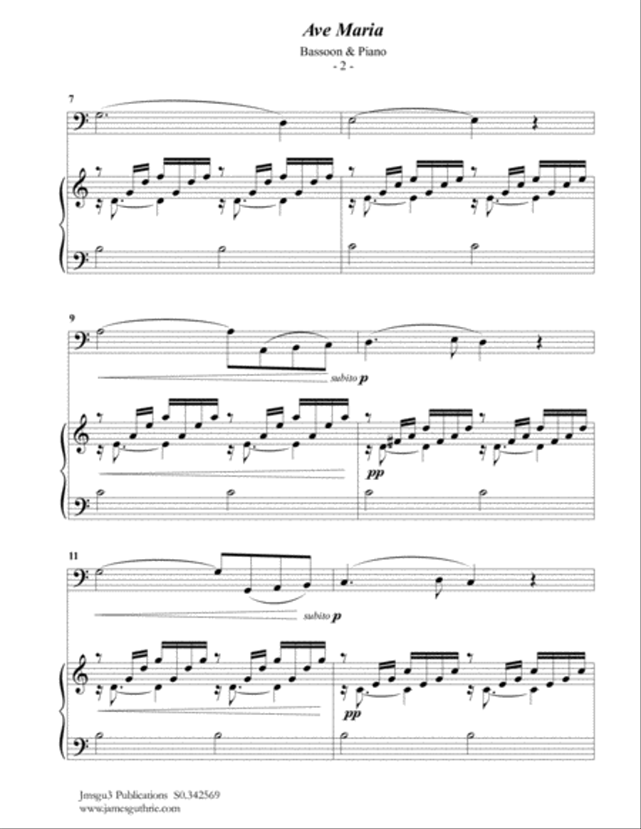 Bach-Gounod: Ave Maria for Bassoon & Piano Woodwind Duet scores gallery preview page 2